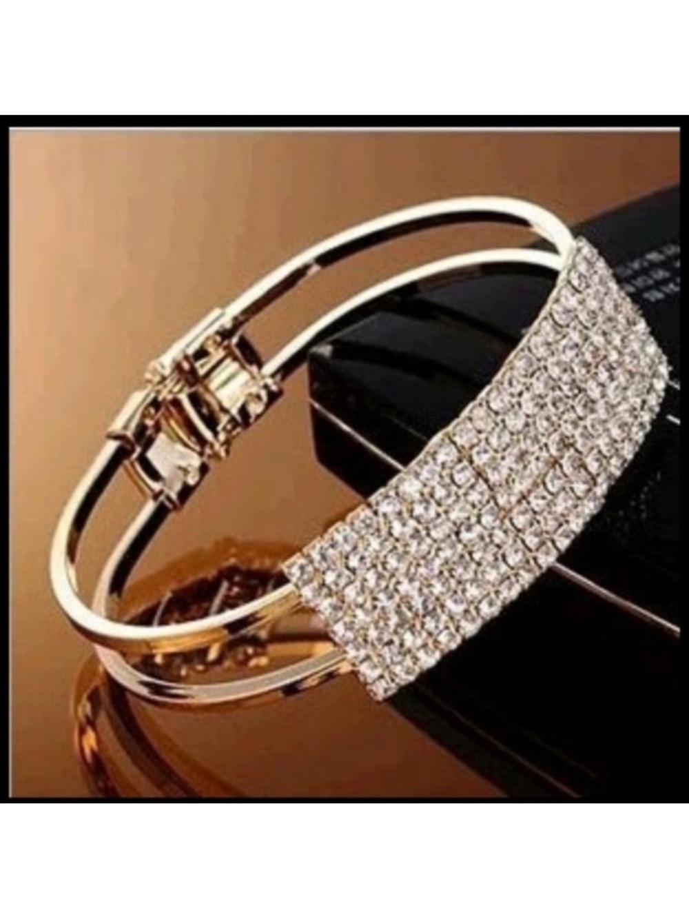 Gold Tone Rhinestone Statement Bracelet